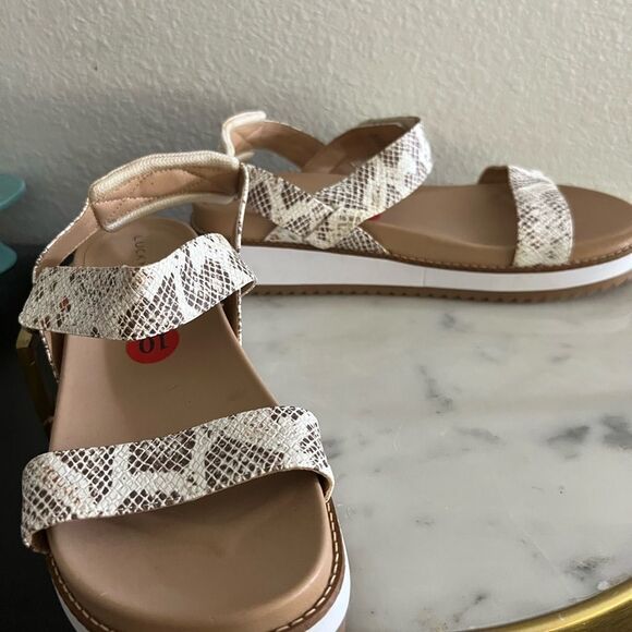 Lucky Brand Platform Wedge Sandals Animal Snake Tan White 10 - Picture 4 of 8